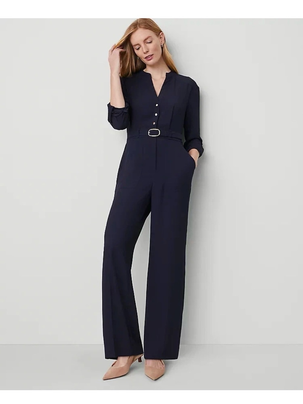 NEW $179 Ann Taylor petite belted v-neck jumpsuit sz 6P